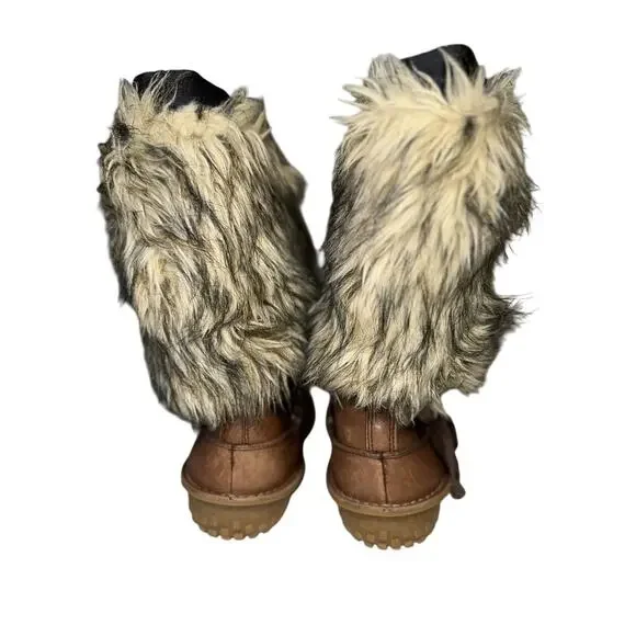 Sorel Ahna Brown Leather Faux Furry Boots Size 8.5 - Picture 4 of 12